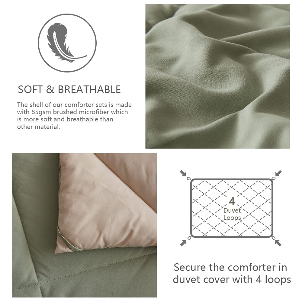 NexHome Twin Comforter Set - Sage Green Comforter Twin Size Bedding Set - Soft Down Alternative Comforter Bed Set 2 Pieces for Kids Boys Girls- 1 Comforter (68"x88") + 1 Pillow Sham (20"x26")