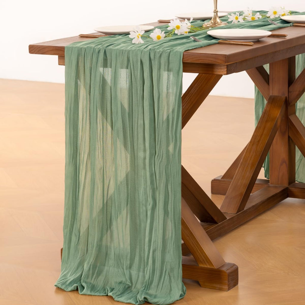Socomi Cheesecloth Table Runner - 120 Inch Sage Green for Easter, Spring & Boho Decor | Perfect for Weddings & Baby Showers