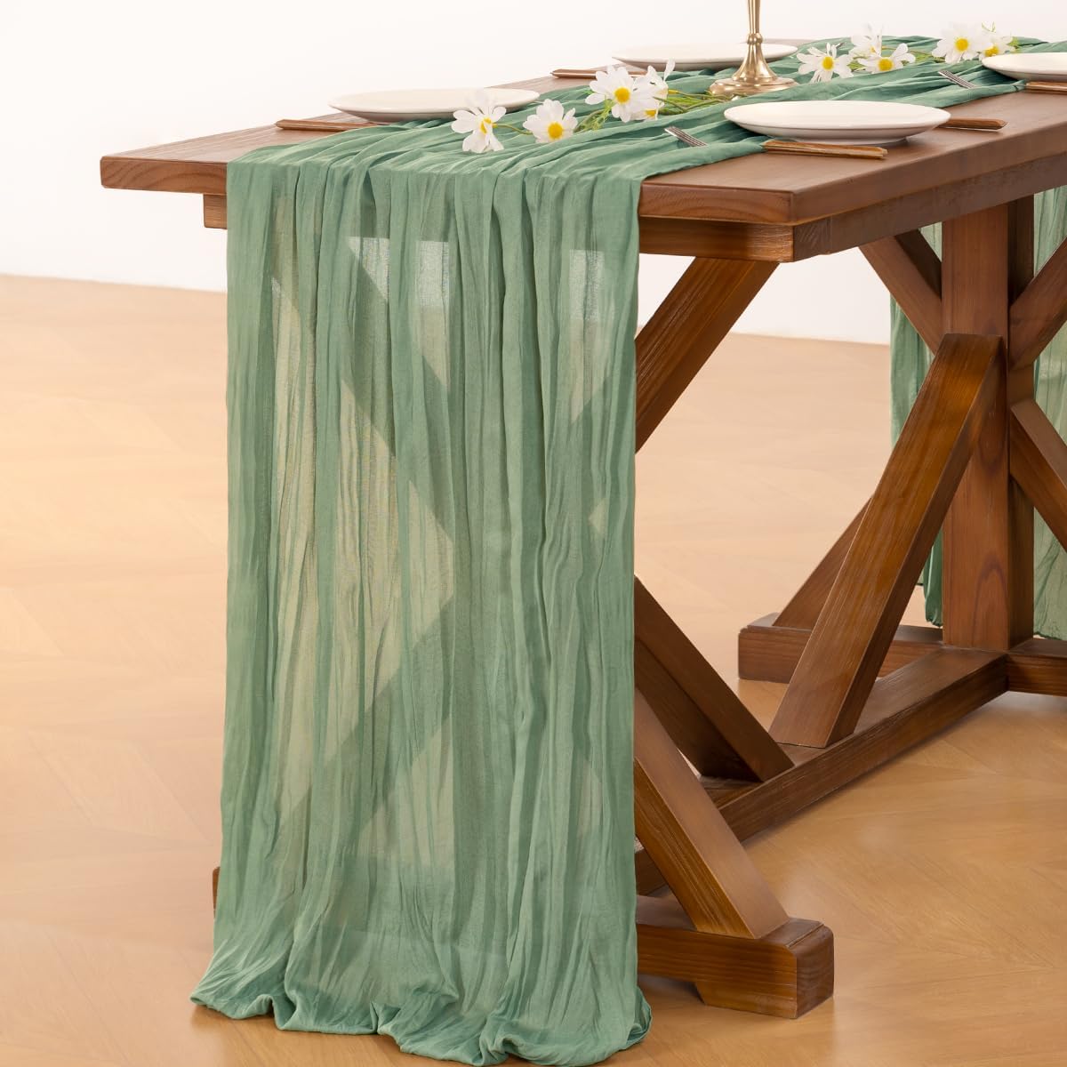 Socomi Cheesecloth Table Runner - 120 Inch Sage Green for Easter, Spring & Boho Decor | Perfect for Weddings & Baby Showers