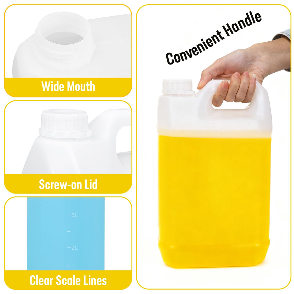DEMORA 1 Gallon Water Jug, Water Oil Storage Containers Graduated Heavy Duty Liquid Containers with Lids for Kitchen Automotive Travel, Easy to Carry, Food Grade HDPE, BPA Free (Translucent, 2 Pcs)