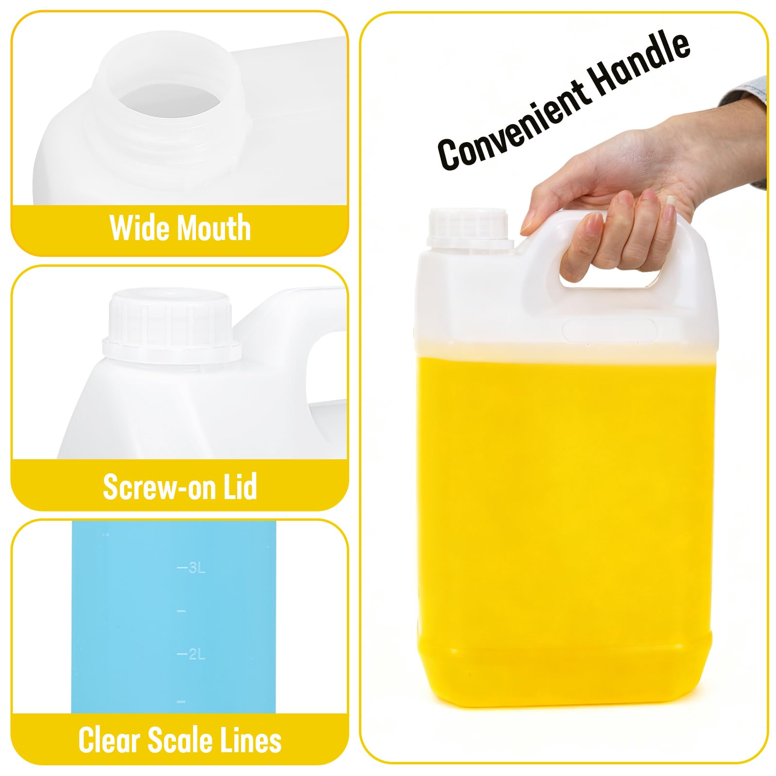 DEMORA 1 Gallon Water Jug, Water Oil Storage Containers Graduated Heavy Duty Liquid Containers with Lids for Kitchen Automotive Travel, Easy to Carry, Food Grade HDPE, BPA Free (Translucent, 2 Pcs)