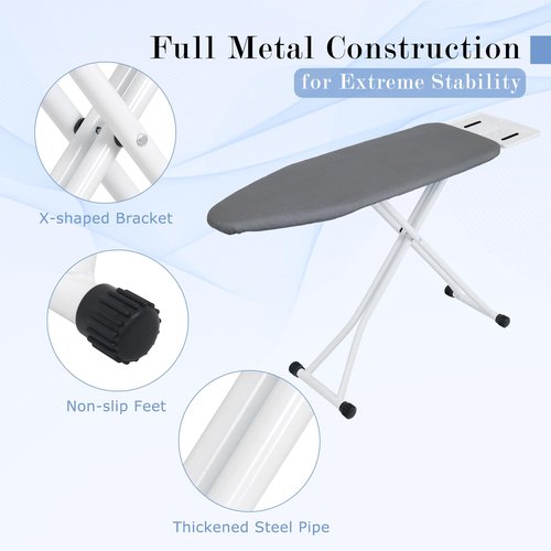 ASHARE Ironing Board 48" x 13" with Iron Rest, 7-Level Height Adjustable, Heavy Duty Steel Legs, Foldable Space Saving Laundry Iron Table with Heat Resistant Removable Cover, Grey