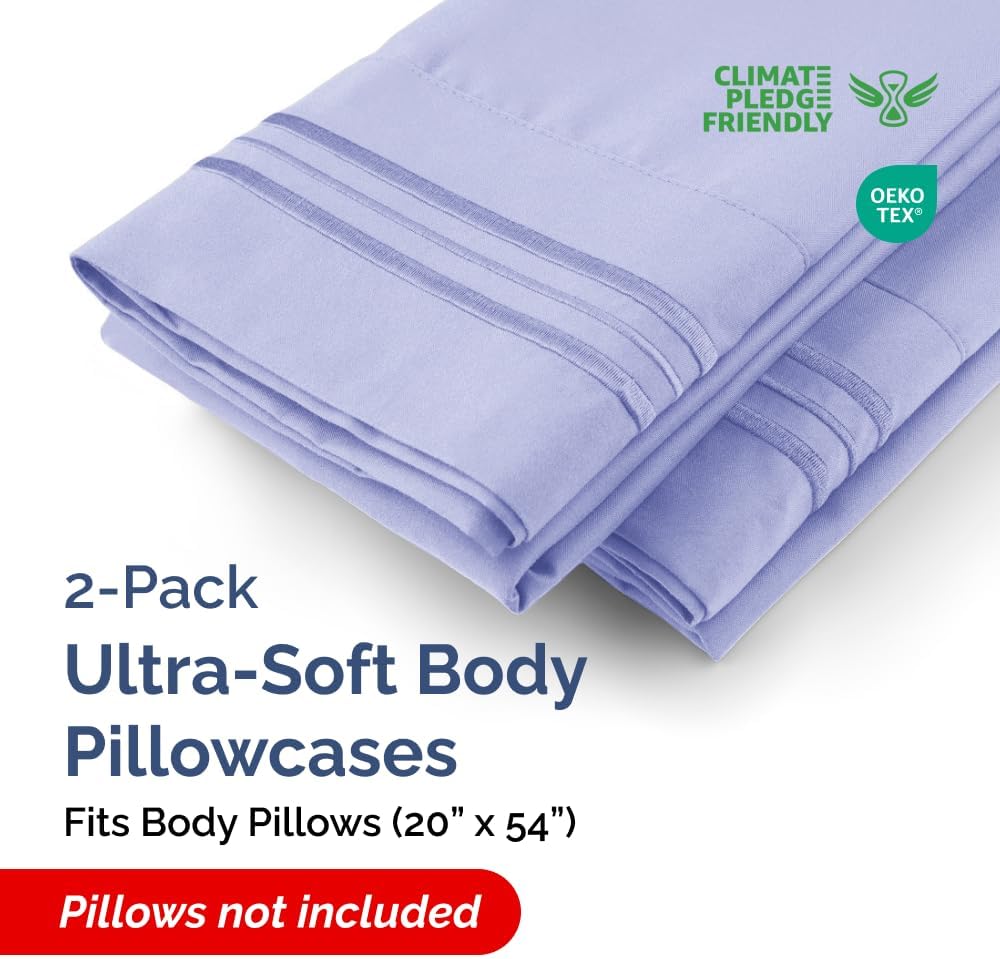 Skiennix Body Pillowcases Set of 2 | Soft & Comfy 20x54 Long Pillow Covers - Wrinkle & Fade Resistant, Machine Washable, Lavender