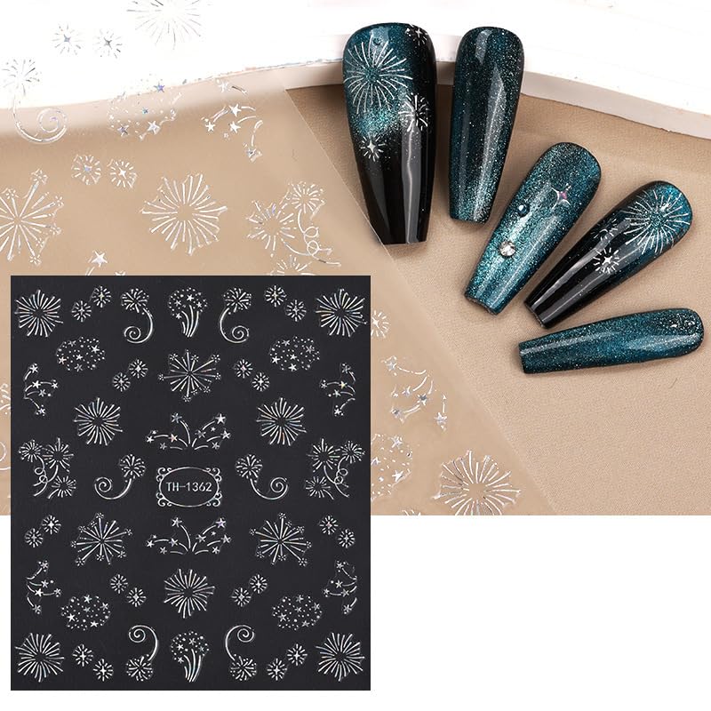 SUMINGGO 4 Sheets Self-Adhesive Nail Art Stickers with Gold and Silver Designs