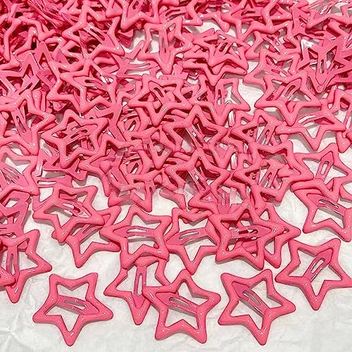 Star Hair Clips Metal Snap Barrettes Light Red Y2K 10Pcs