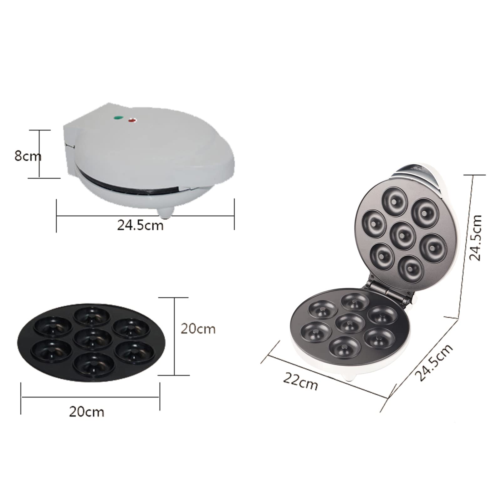 Fabater Maker Machine, Electric Non Stick Doughnut Maker, Toaster Donut Machine for Home Snacks Dessert with Non Slip Feet, Breakfast Maker, Baking Pan, Makes 7 Doughnuts