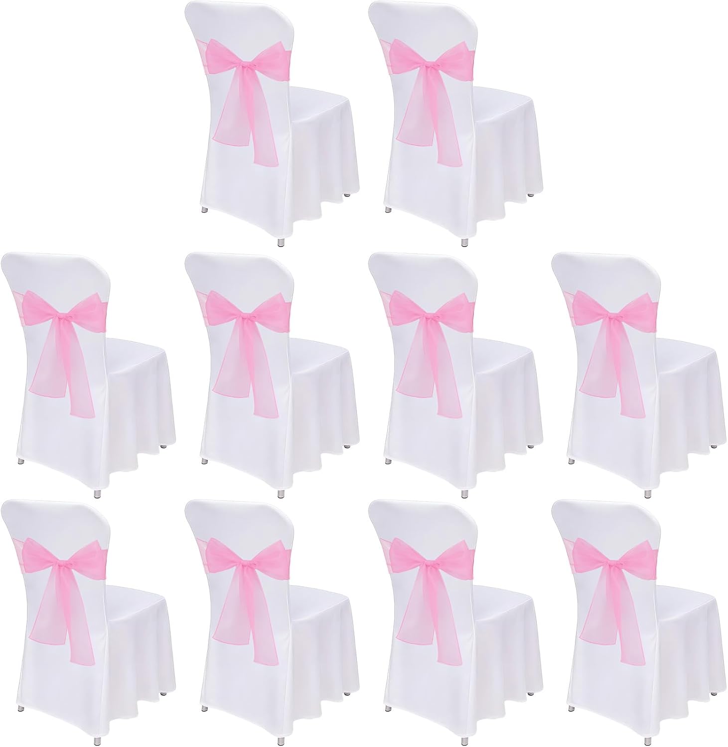 Skiennix Pink Chair Sashes - Elegant Organza Chair Bows for Weddings & Parties | 10PCS Set