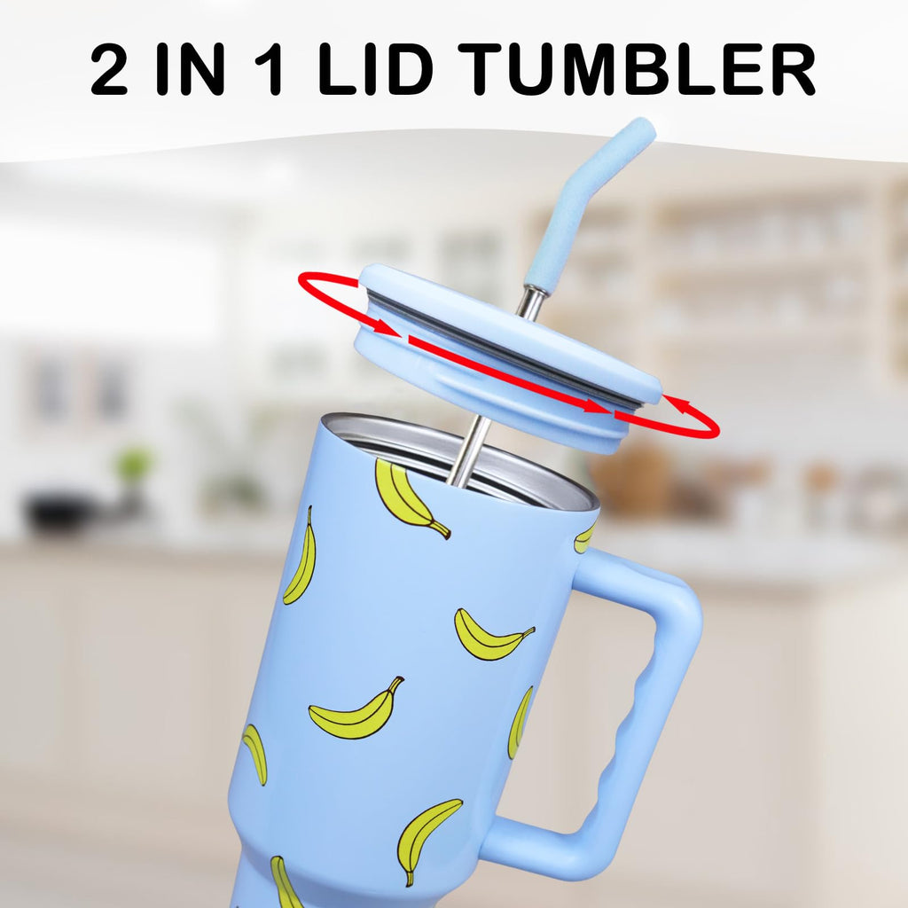 Butterfly Tumbler, Butterfly Gifts for Women 40 oz Insulated Tumbler with Handle and Straw Cup Holder Friendly Travel Mug Stainless Steel Water Bottle