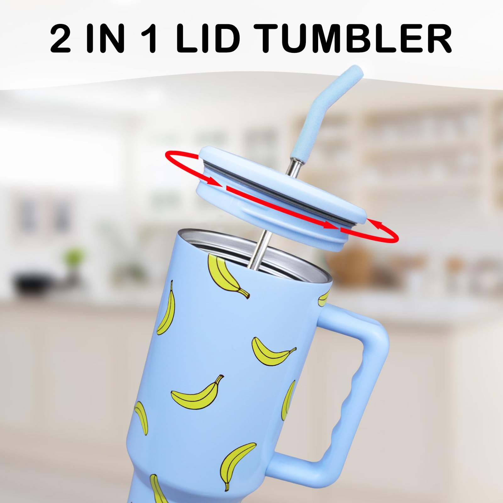 Butterfly Tumbler, Butterfly Gifts for Women 40 oz Insulated Tumbler with Handle and Straw Cup Holder Friendly Travel Mug Stainless Steel Water Bottle