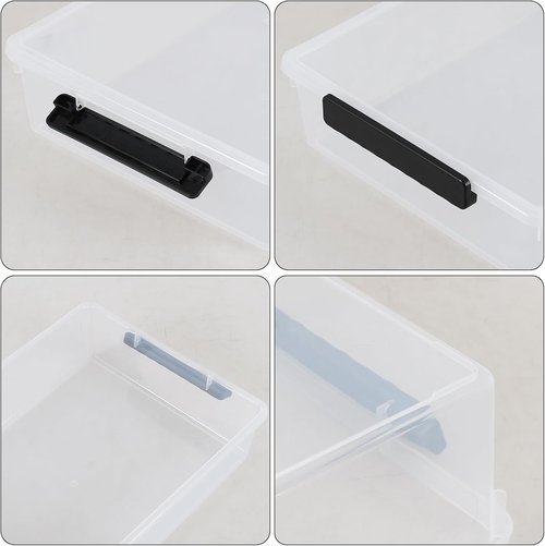Clear Storage Bins - 4 Pack Flat Plastic Latching Bins with Lids | 6 Quart Stackable Design