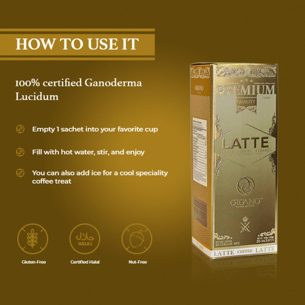 ORGANO 2 boxes Gourmet Cafe Latte, 100% Certified Ganoderma Lucidum (40 Sachets)