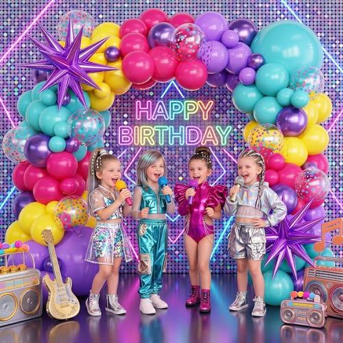 KARLURE Hot Pink Purple Teal Yellow Balloon Arch Kit Garland