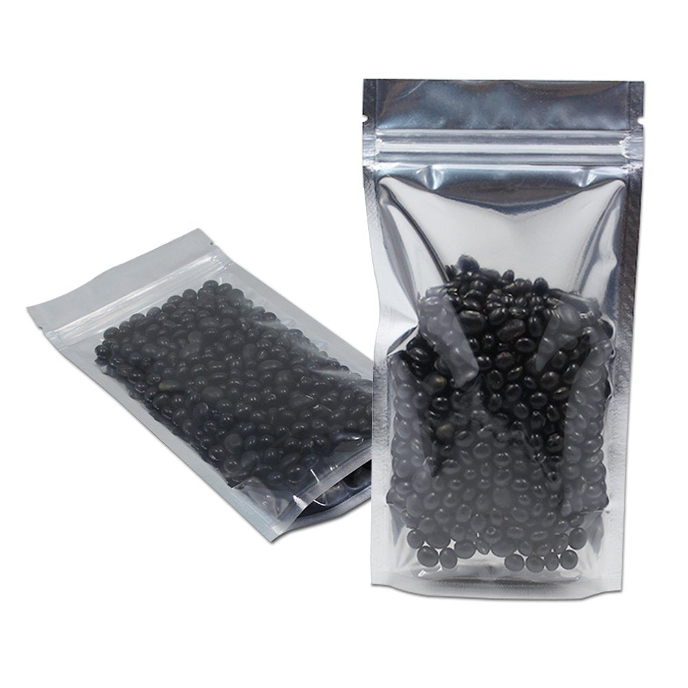 FERENLI 500 Pieces Stand Up Clear Front Resealable Aluminum Mylar Foil Plastic Packaging Bag Zipper Heat Sealable with Tear Notch Long Term Food Storage 3.9x5.9 inch