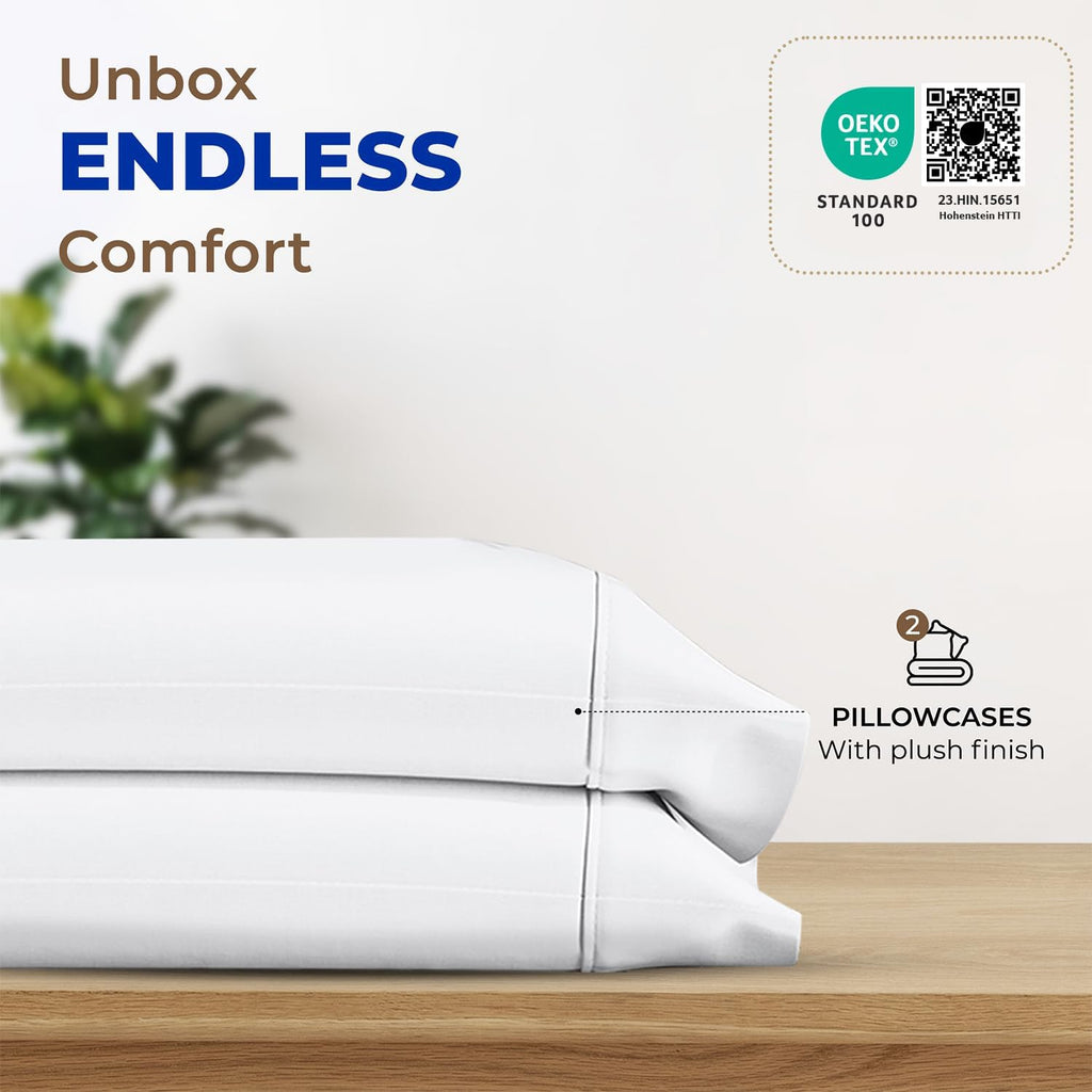 Thread Spread 100% Egyptian Cotton Pillow Cases - Luxury 1000 Series Set of 2 | Soft Cooling Queen Size (White)
