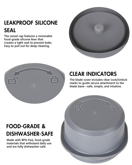 Blade Cover & Vessel Cap Set for Ninja Blast Portable Blender - Compatible with BC100/BC151 Series - Leakproof Food-Grade Blender Accessories, Dishwasher-Safe Replacement Parts for Portable Blenders