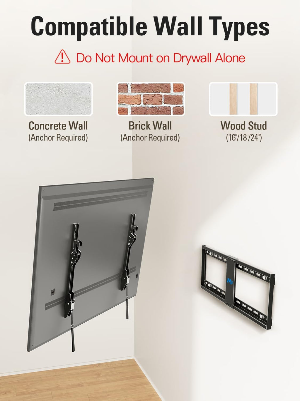 Mounting Dream TV Wall Mount - Universal Tilt Design for 37-75 Inch TVs | 132lbs Capacity, Max VESA 600x400mm
