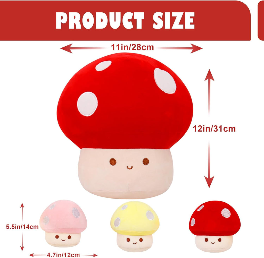 WeBingo Mushroom Plush Pillow Set - 12-Inch Jumbo Stuffed Animal Decor | 4-Piece Gift for Kids & Adults