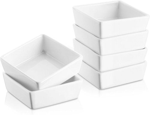 DOWAN 6 oz Creme Brulee Ramekins - Oven Safe Ceramic Custard Cups | Set of 6 Soft White Baking Dishes