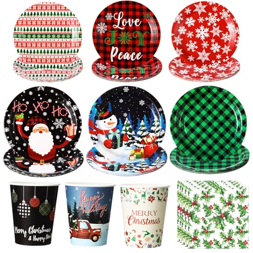 Christmas Disposable Plate and Napkin Set – Holiday Party Dinnerware & Cups