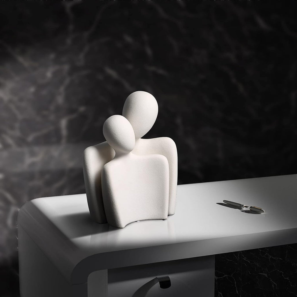 Modern Home Decor | Hugging Couple Sculpture by [Brand Name] - White Ceramic Figurine for Living Room & Bedroom