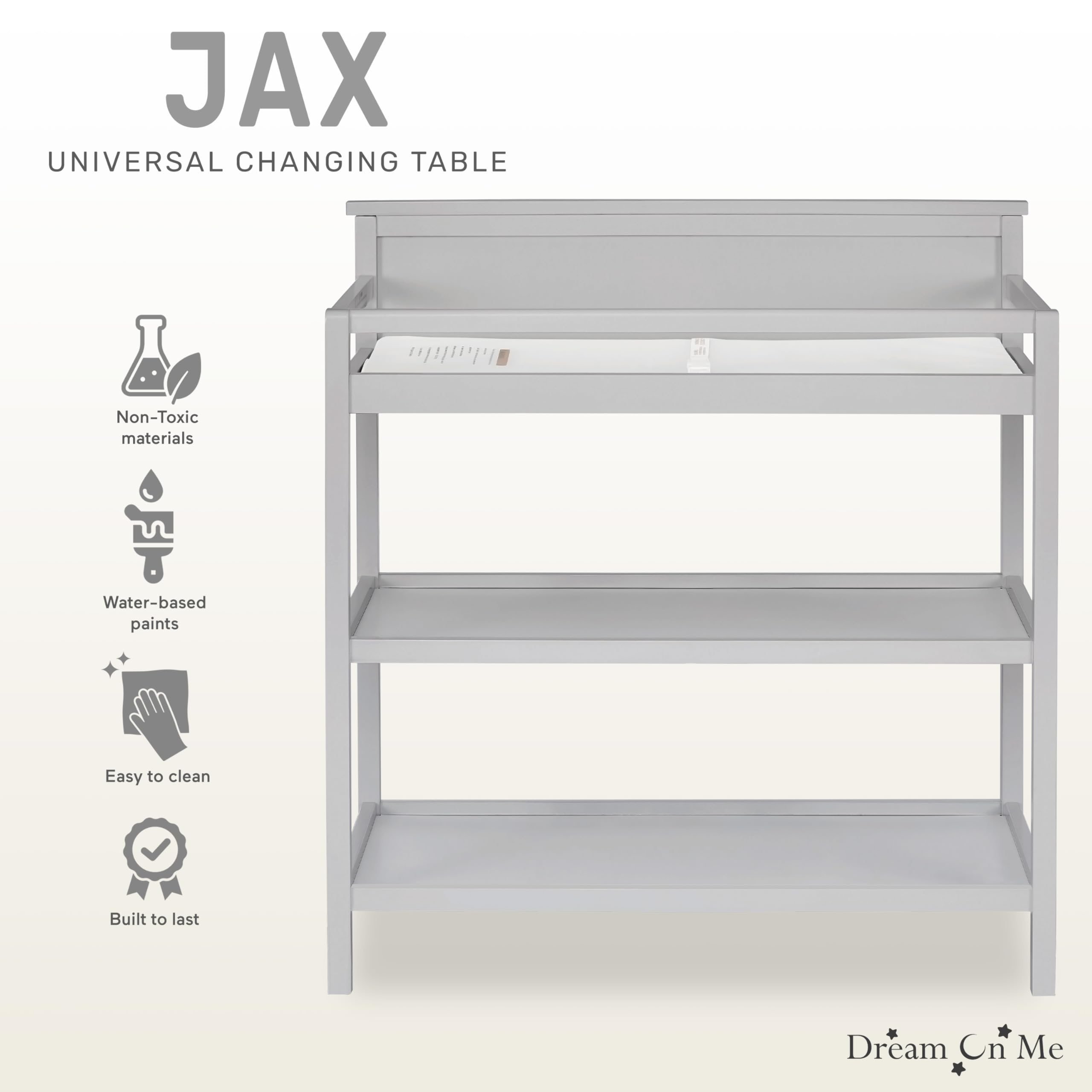 Dream On Me Jax Universal Changing Table, Pebble Grey 34x20x40 Inch (Pack of 1)