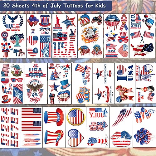 Hohamn 4th of July Patriotic Temporary Tattoos - 20 Sheets American Flag Party Favors