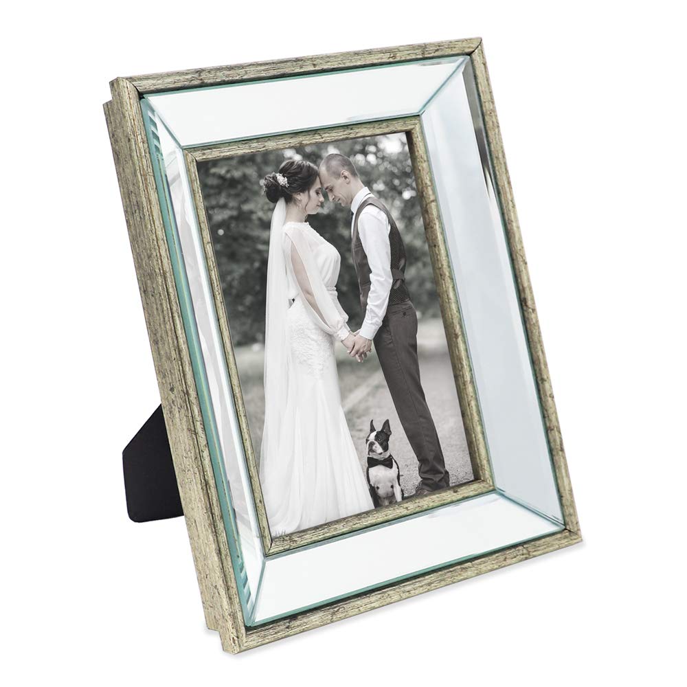 Laura Ashley 5x7 Silver Beveled Mirror Picture Frame, Classic Mirrored Frame with Deep Slanted Angle, Wall-Mountable, Made for Tabletop Display, Photo Gallery and Wall Art, (5x7, Silver)