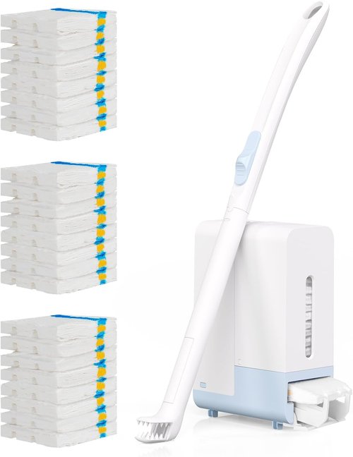 AIR U+ Toilet Brush Wand System - Wall Mount Design with 24 Flushable Refills & Caddy Included