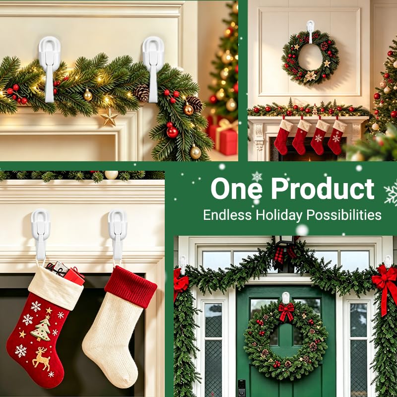 White 16Pcs Christmas Garland Hangers for Mantle Wreath & Stockings Silicone Hooks