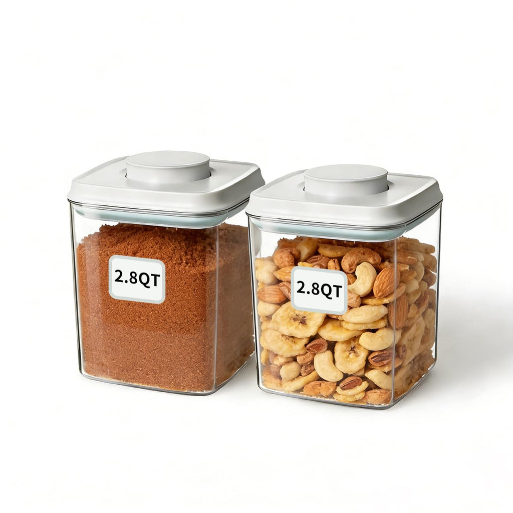 EQI Airtight Food Storage Containers Set with One-Touch Lid, 2-Pack (2.8 QT / 2.65 L) Stackable PET, Best for Cereal, Flour, Rice & Baking Organizers.