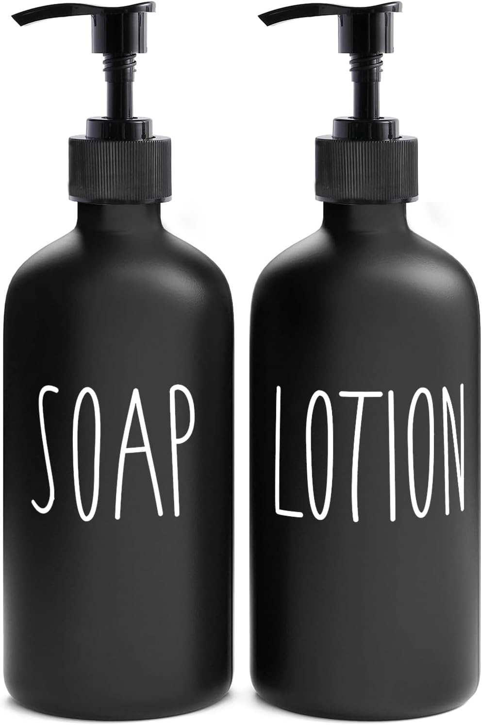 MOMEEMO Matte Black Soap Dispenser Set - Stylish Lotion & Hand Soap Dispenser for Farmhouse Bathroom Decor