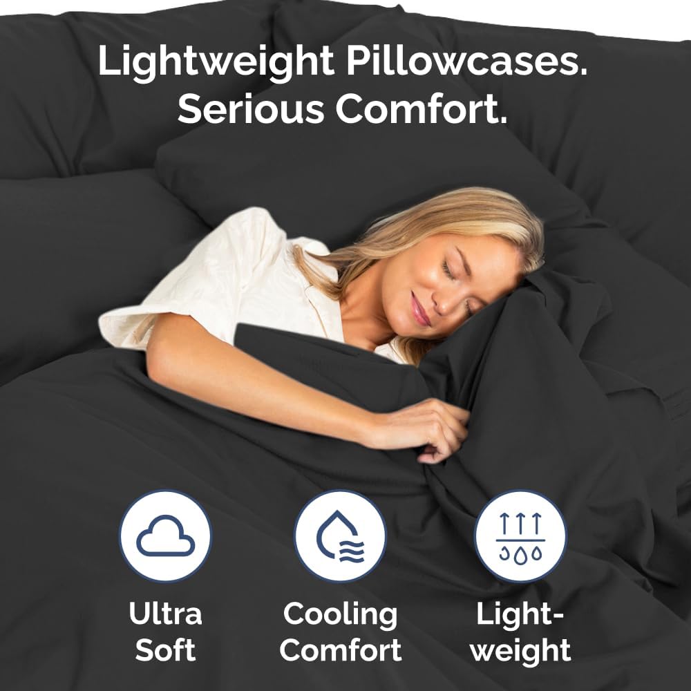 Skiennix Standard Pillow Cases Set of 4 - Ultra Soft Hotel Quality Covers - Machine Washable Black