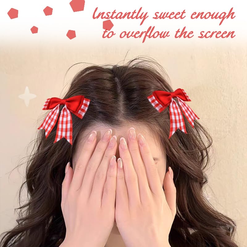Sudaporn Red Check Mini Bow Hairclip 2Pcs Christmas Hair Accessories