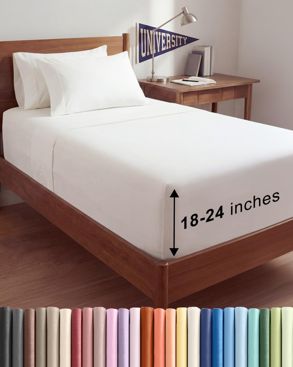 Skiennix Extra Deep Twin XL Sheet Set - 4 Piece Breathable Cooling Bedding - Soft Wrinkle-Free Antique White