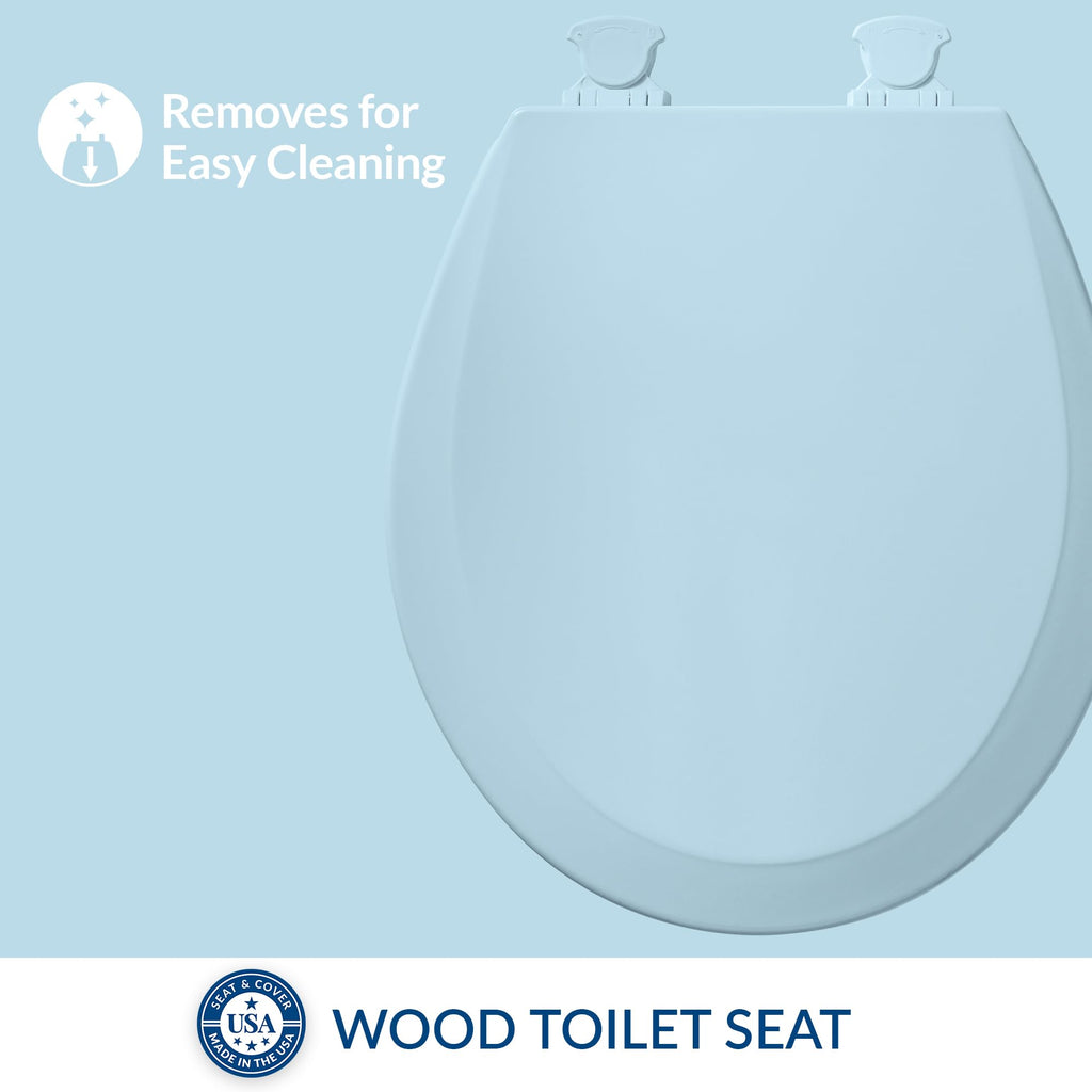 Bemis 500EC 464 Wood Toilet Seat with Easy Clean & Change Hinges, Round, Dresden Blue