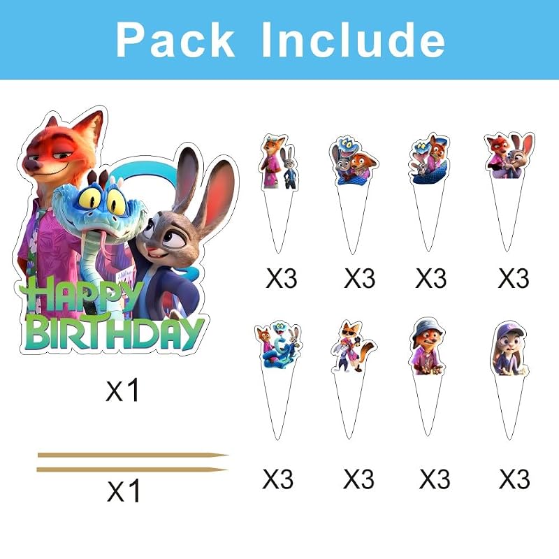 Zootopia Cake Decorations Set - 25 Pcs with Cupcake & Big Topper