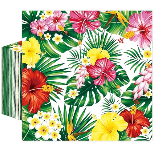 Tropical Hawaiian Luau Paper Napkins - 50 Pcs, 6.5 x 6.5 inch, Summer Pool Party Decor