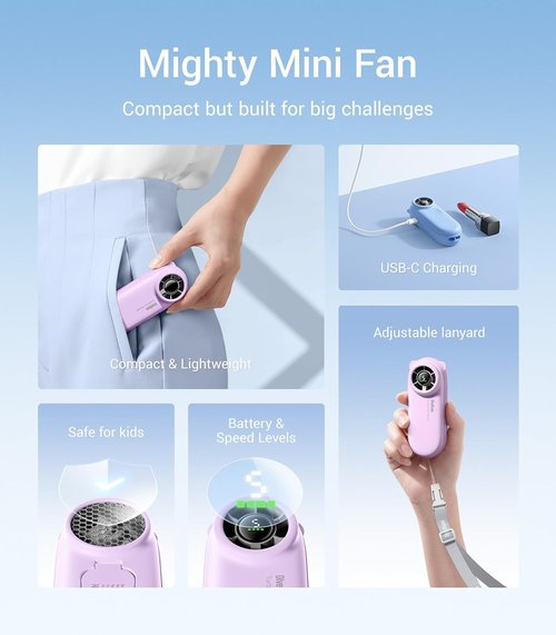 Diveblues TurboBear Portable Handheld Fan - 5-Speed Rechargeable Mini Cooling Fan for Travel