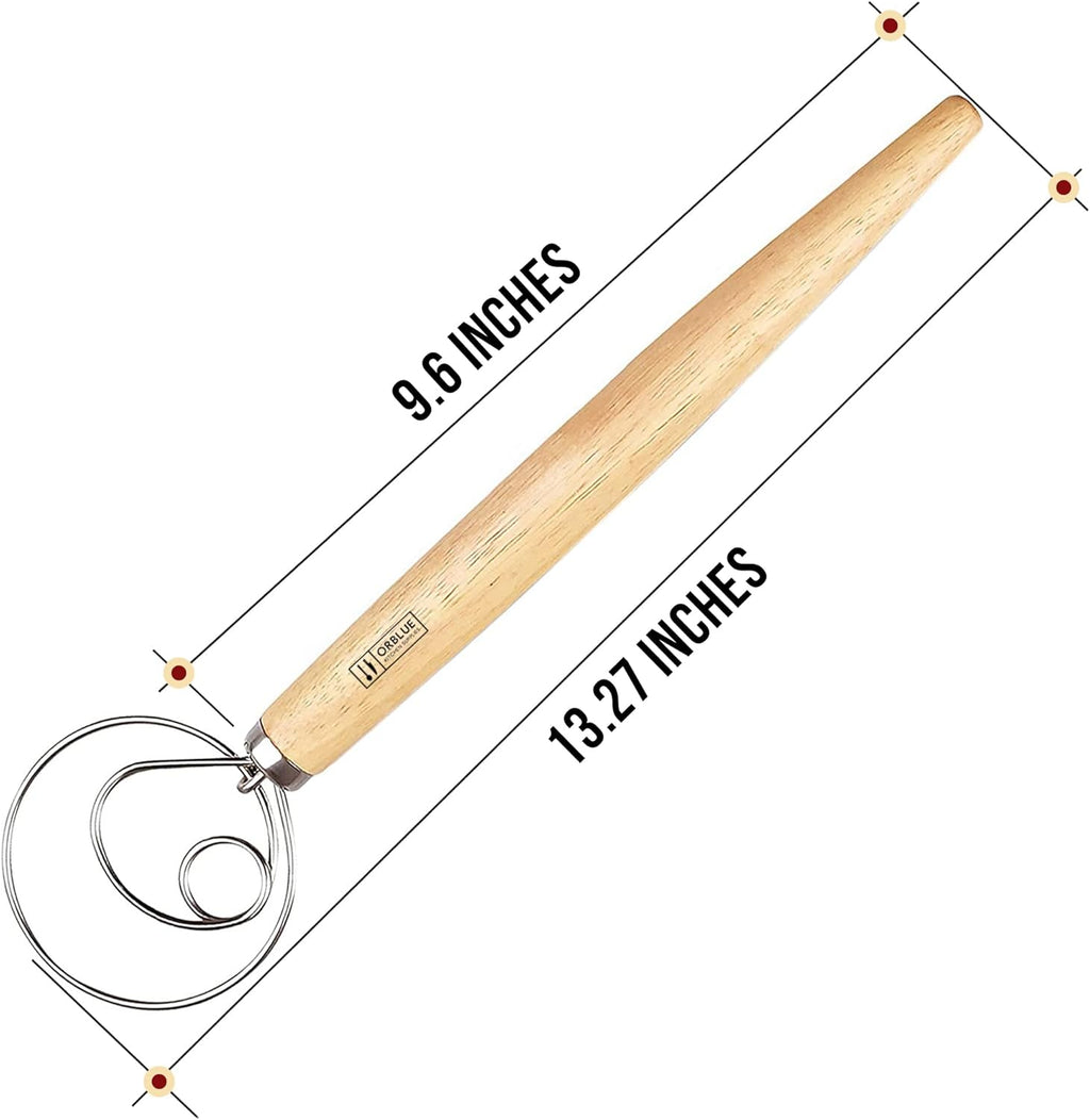 ORBLUE Premium Danish Dough Whisk - Stainless Steel Ring for Perfect Bread, Pastry & Pizza Dough - 13-Inch