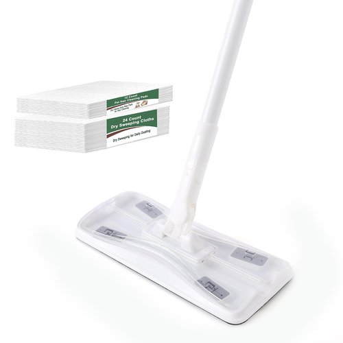 Eyliden Dust Mop, Sweeping & Mopping Kit | 58" Extended Long Handle, 36 Disposable Dry Cloths, Multi Surface Sweeper Mops for Floor Cleaning (White)