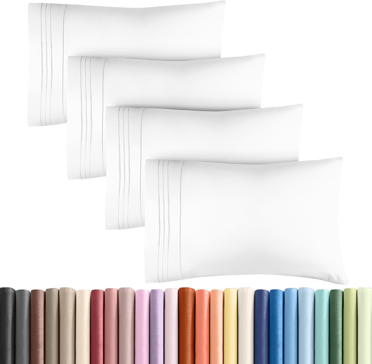 Queen Pillow Cases by LuxeHome | Ultra Soft Hotel Quality | Wrinkle-Free, Stain & Fade Resistant - 4 Piece Set in White