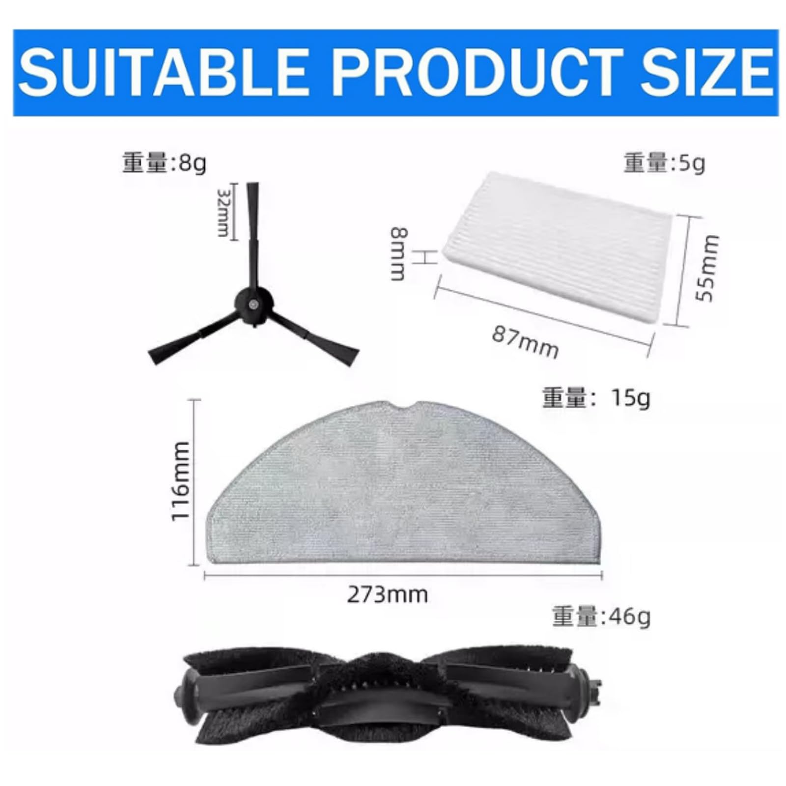 Replacement Parts Accessories for Tapo RV30 Max Plus / RV30 Max / RV20 Max Plus/RV20 Max Robot Vacuum,parts Include 1 Main Brushes 4 Side Brushes 3 Mop Pads 3 Filters 3 Dust Bags Attachments