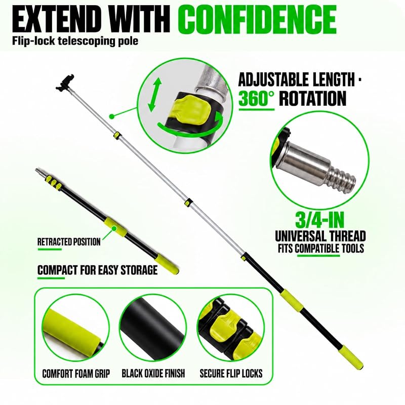 Telescoping Christmas Light Pole with Hook, Duster & Gloves 12 ft