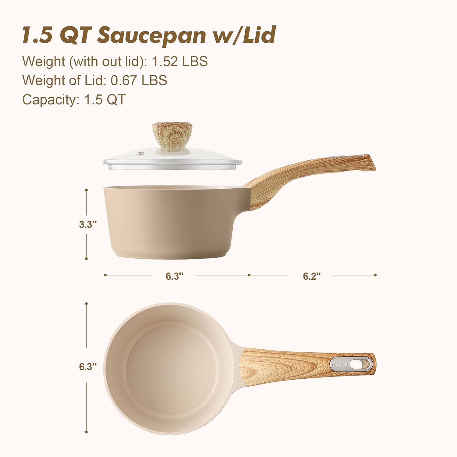 SENSARTE Nonstick Ceramic Saucepan - 1.5 Quart Cooking Pot with Lid & Stay Cool Handle | PFOA Free