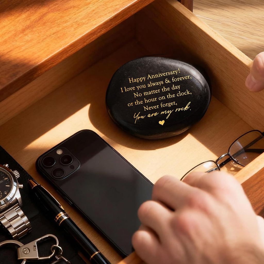 Happy Anniversary Rock Gifts for Men Women,Aniversario Gift for Him,Year Anniversary Wedding Gift for Husband,Anniversary Engraved Stone Presents,Romantic Sweetest Day Valentine Gifts for Men Him
