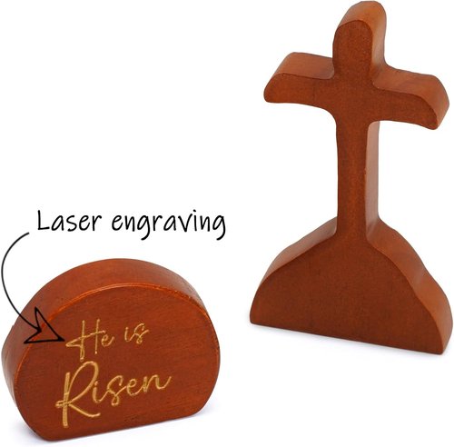 He Is Risen | Empty Tomb Scene Easter Decorations - Natural Wood Christian Decor for Home & Office