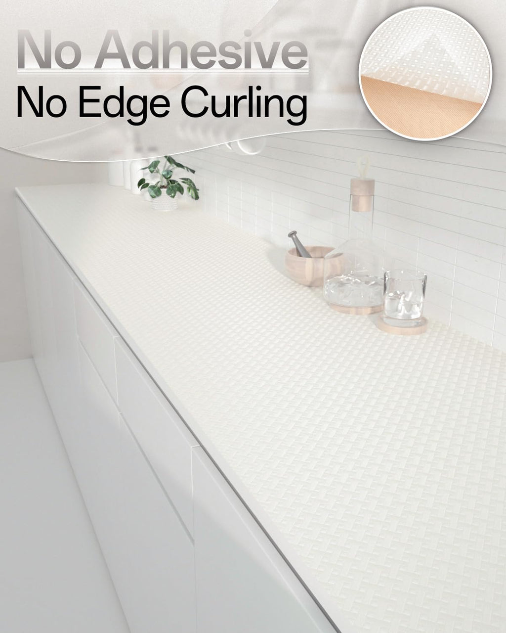 Shelf and Drawer Liner for Kitchen Cabinet, Non-Adhesive 24in x 240in Waterproof Contact Paper Refrigerator Liners Thickened Durable EVA Material Non Slip Mat for Dresser Cupboard Pantry Protector