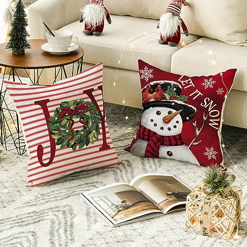 Christmas Throw Pillow Covers 20x20 Inches Set of 4 Red Holiday Cushions - Stripes