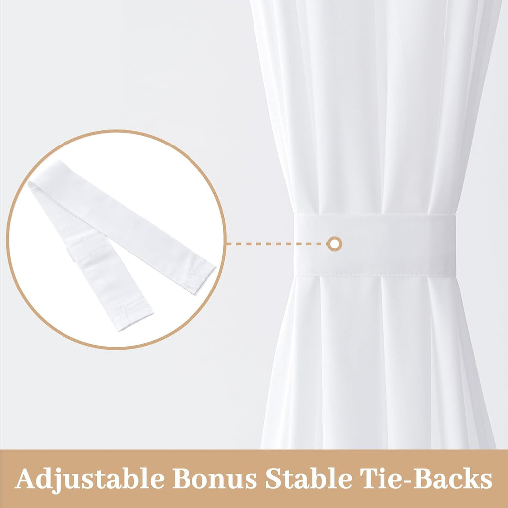 MIULEE French Door Curtains - Non-See-Through Privacy Light Filtering Sheer Drapes | White, 26 x 72 Inches, 2 Panels