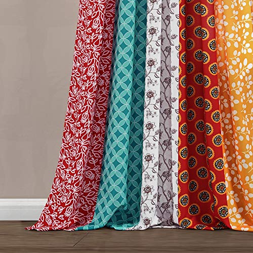 Lush Decor Boho Patch Light Filtering Window Curtain Panels Pair 45" W x 84" L Orange & Navy - Boho Curtains for Living Room - Colorful Bedroom Curtains